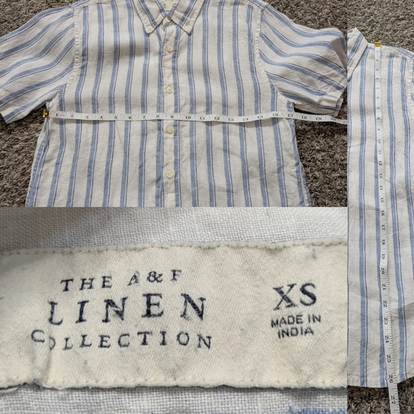 Abercrombie & Fitch Blue White Striped Short Sleeve Linen Button Up XS - Picture 6 of 6